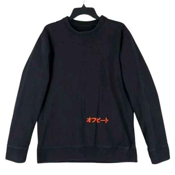 Offbeat Japanese Brand Sweatshirt Mens M Black Embroidered Logo Heavyweight LS - Picture 9 of 9